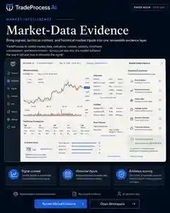 Representative TradeProcess AI market-data evidence view connecting market context to a trading signal